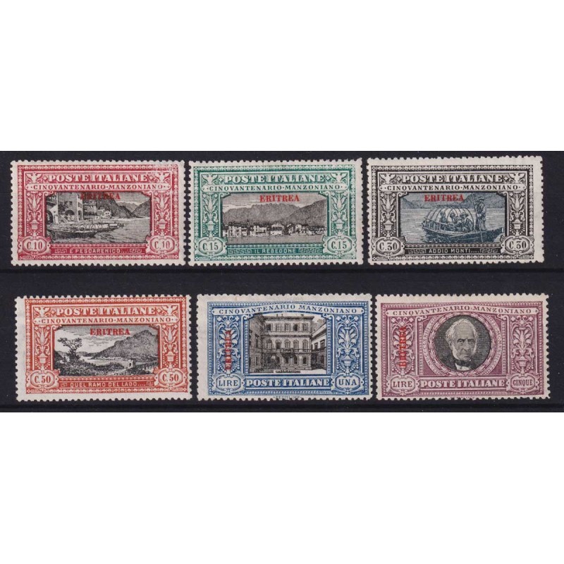 COLONIE ERITREA 1924 MANZONI 6 VALORI G.I MNH** CERT.  | Filatelia ...
