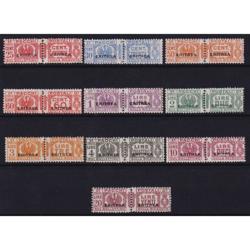 COLONIE ERITREA 1927-37 PACCHI POSTALI 10 VALORI N.23-32 G.I MNH** ...