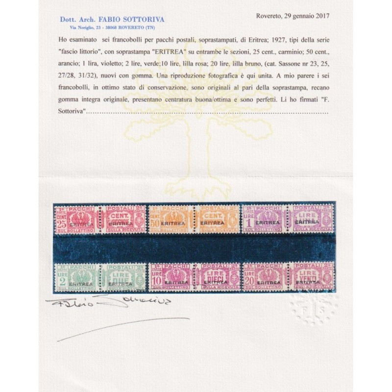 COLONIE ERITREA 1927-37 PACCHI POSTALI 10 VALORI N.23-32 G.I MNH** ...