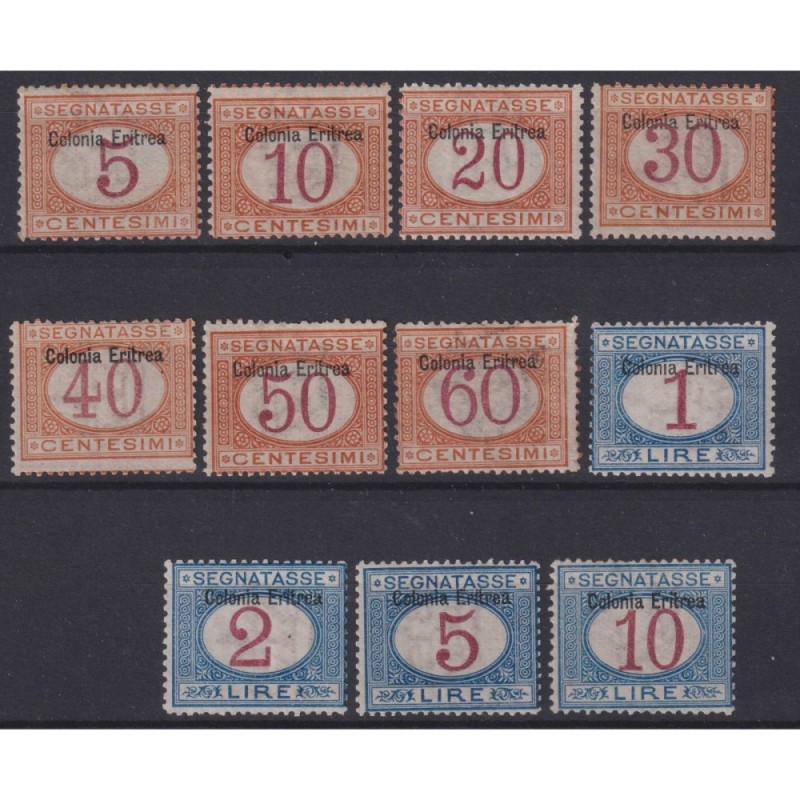 COLONIE ERITREA 1903 SEGNATASSE 11 V. N.1-10 G.I MNH** CERT.  | Fil...