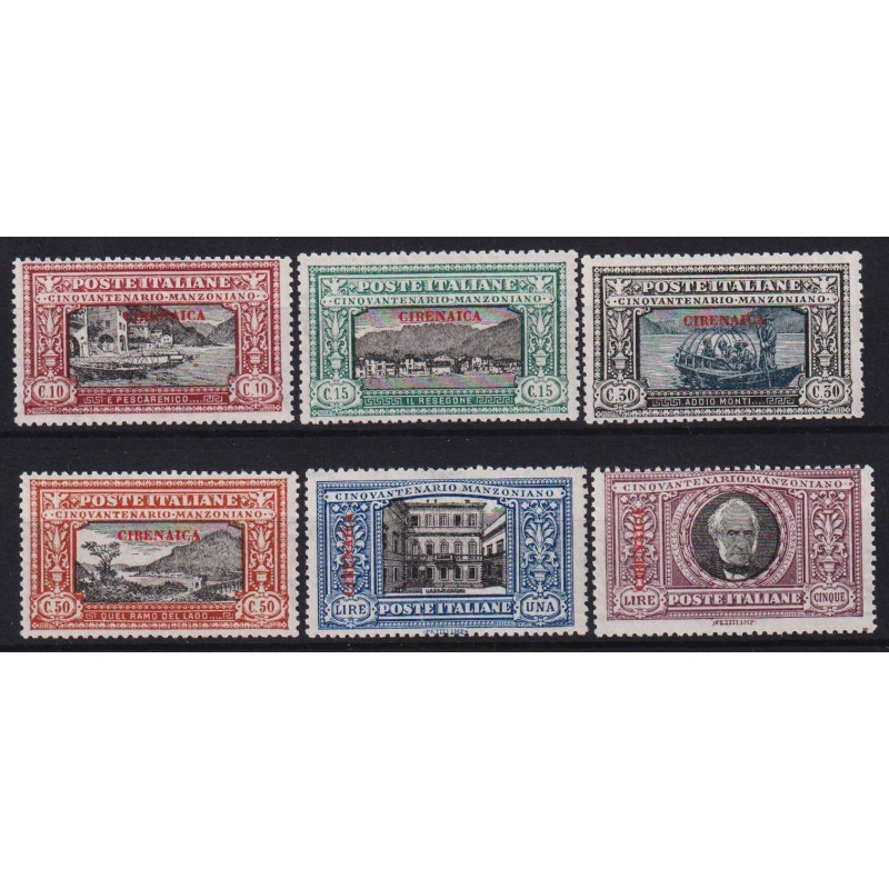 COLONIE CIRENAICA 1924 MANZONI 6 VALORI G.I MNH** CERT.  | Filateli...