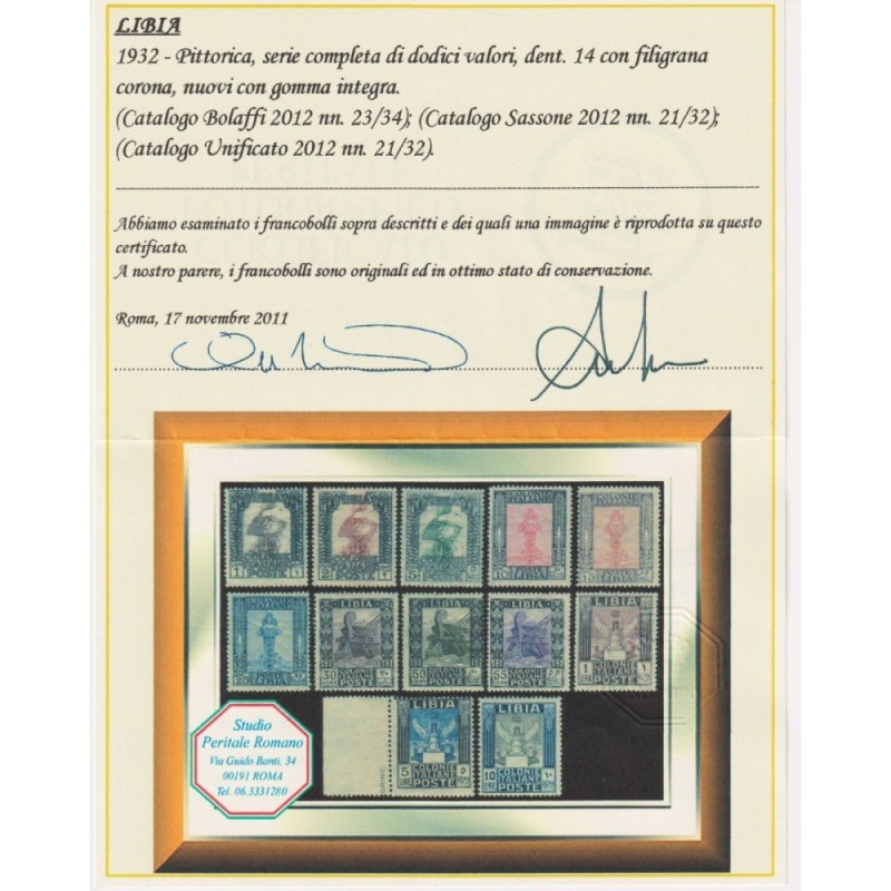 COLONIE LIBIA 1921 PITTORICA 12 VALORI G.I MNH** CERT.  | Filatelia...