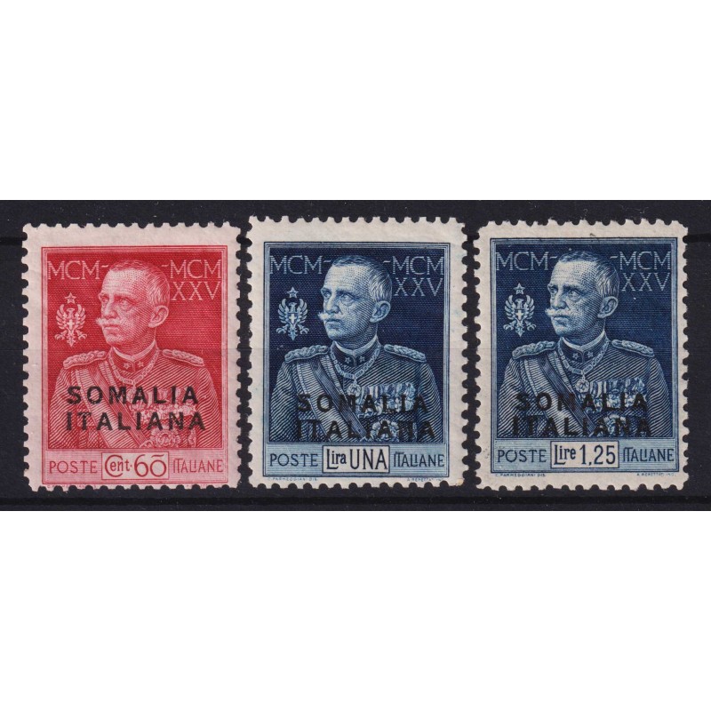 COLONIE SOMALIA 1925-26 GIUBILEO DEL RE 3 V. DENT.11 N.67-69 G.I MN...