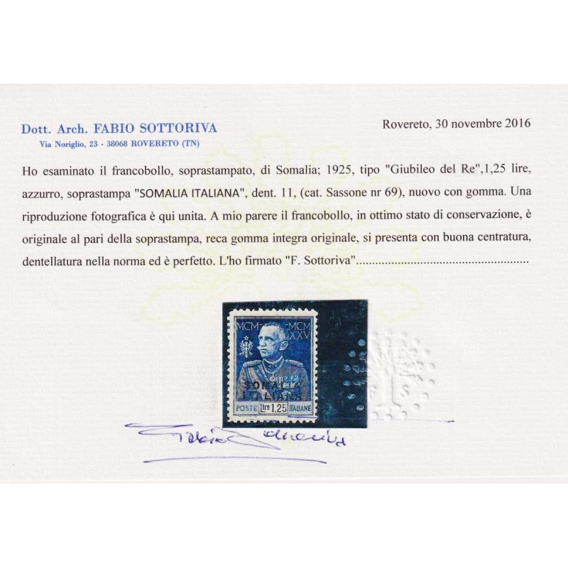 COLONIE SOMALIA 1925-26 GIUBILEO DEL RE 3 V. DENT.11 N.67-69 G.I MN...