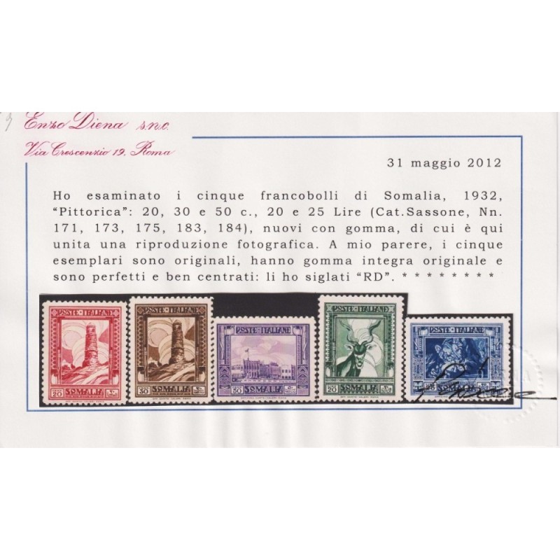 COLONIE SOMALIA 1932 PITTORICA DENT.12 18 VALORI G.I MNH** CERT. CE...