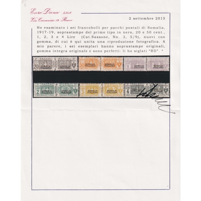 COLONIE SOMALIA 1917-20 PACCHI POSTALI NODO 9 V. I TIPO N.1-9 G.I M...