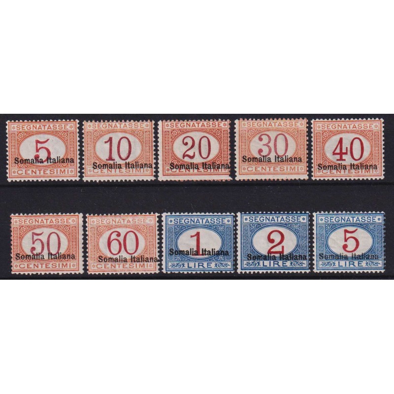 COLONIE SOMALIA 1920 SEGNATASSE 10 V. N.23-32 G.I MNH** CERT. BEN C...