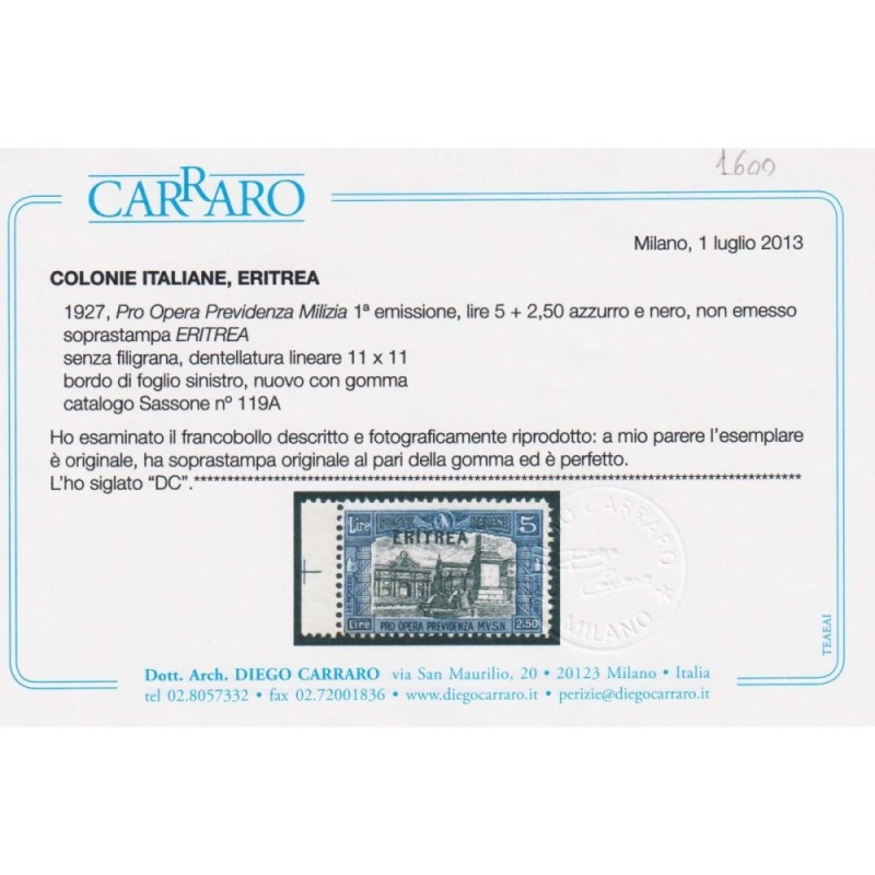 COLONIE ERITREA 1927 MILIZIA I COLORI CAMBIATI 5 LIRE N.119A G.O MH...