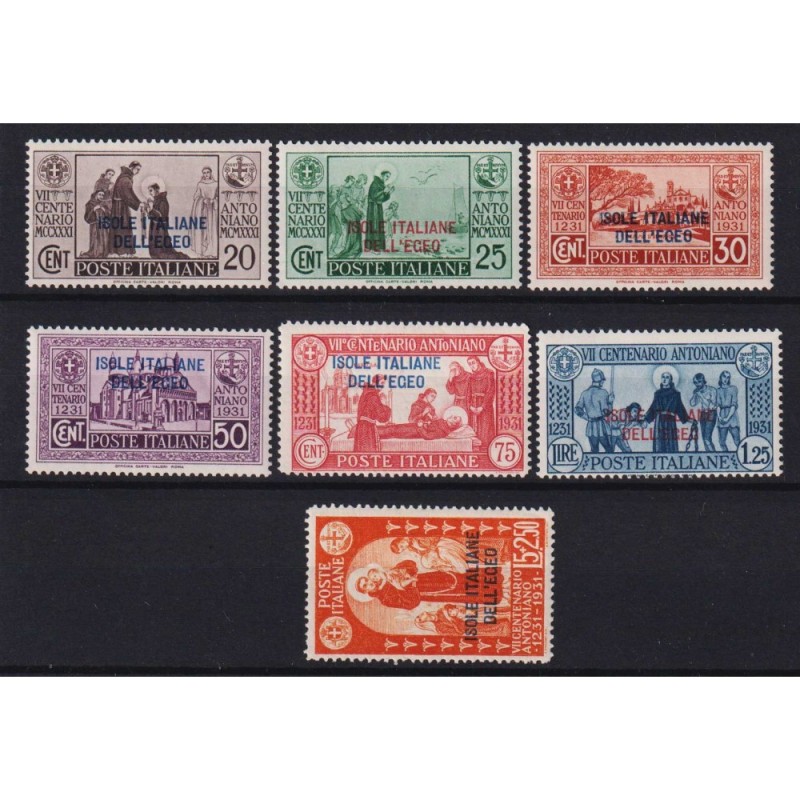 COLONIE EGEO 1931 S. ANTONIO 7 VALORI G.I MNH** CERT.  | Filatelia ...
