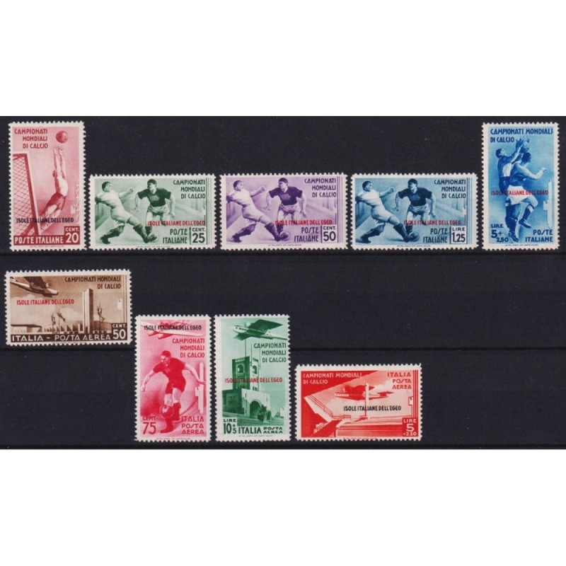 COLONIE EGEO 1934 CAMPIONATI MONDIALI DI CALCIO 9 V. G.I MNH** CERT...