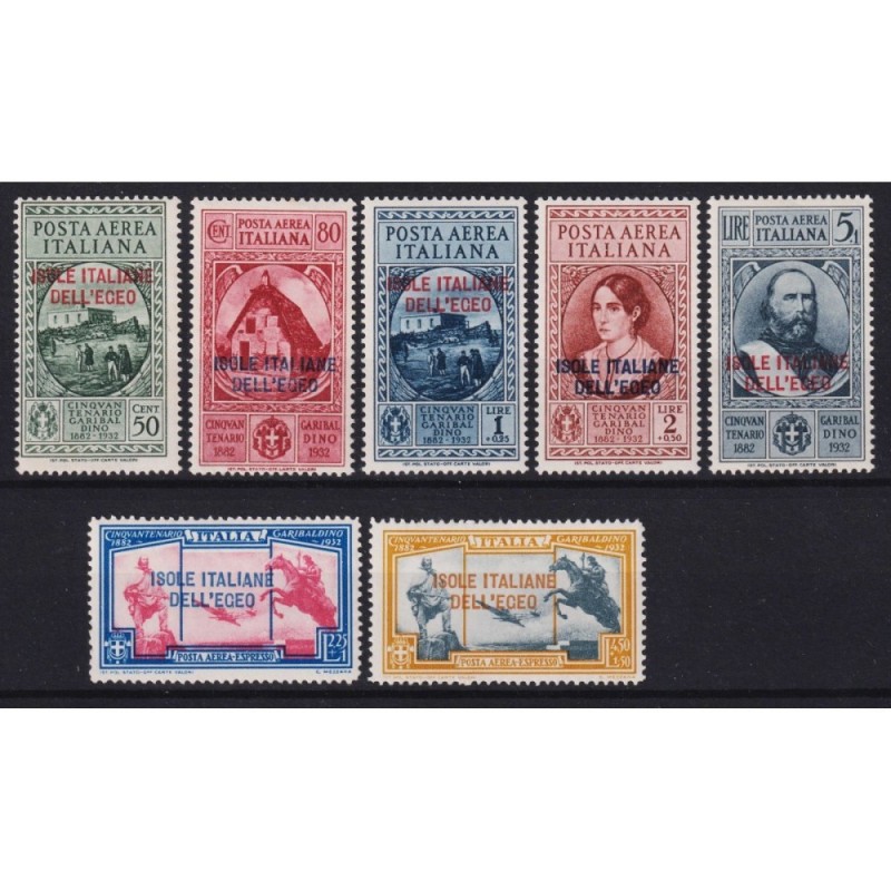 COLONIE EGEO 1932 POSTA AEREA GARIBALDI 7 VALORI G.I MNH**  | Filat...
