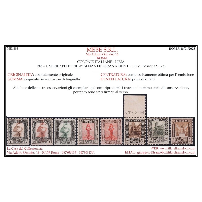 COLONIE LIBIA 1926-30 PITTORICA SERIE COMPLETA 8 V. DENT.11 G.I MNH...