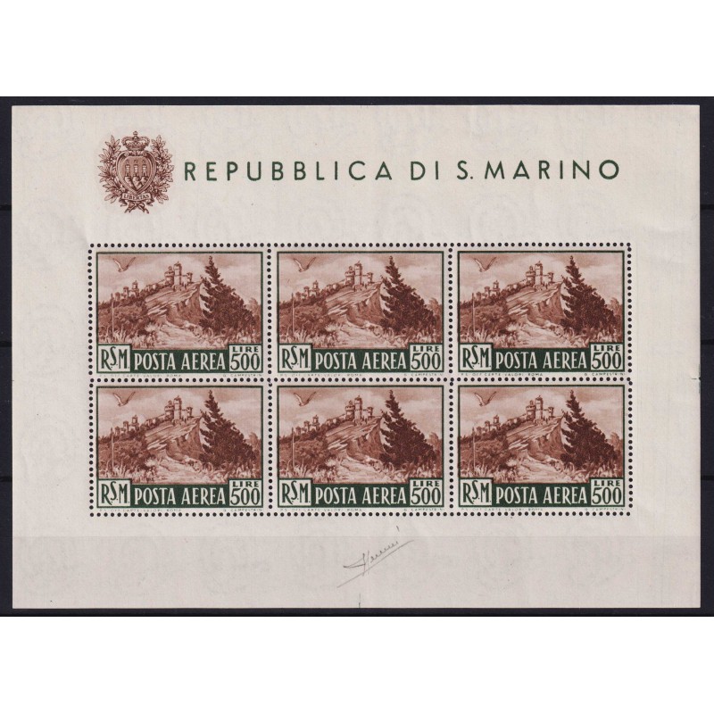 SAN MARINO 1951 FOGLIETTO VEDUTA N.12 G.I MNH** CERT.  | Filatelia ...