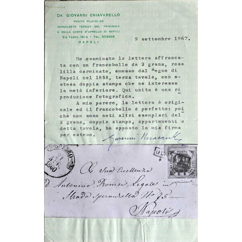 NAPOLI 1858 2 GRANA III TAV. ROSA LILLA CARMINATO DOPPIA STAMPA SU ...