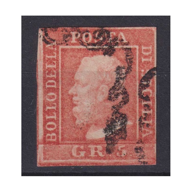SICILIA 1859 5 GRANA VERMIGLIO CHIARO I TAV. N.10 US. CERT.  | Fila...