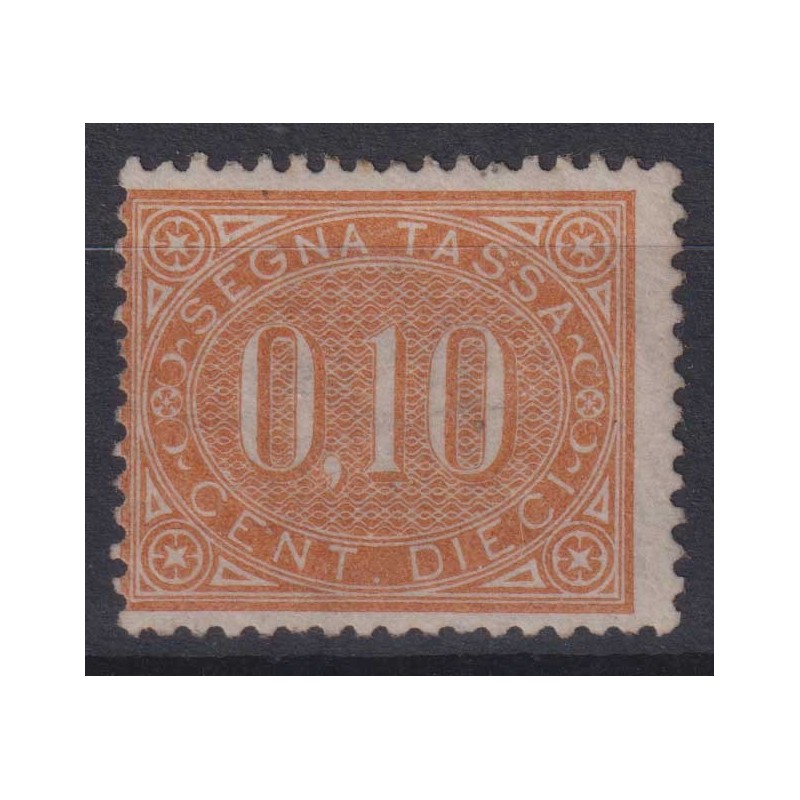REGNO D'ITALIA 1869 SEGNATASSE 10 CENTESIMI N.2 G.O MLH* CERT.  | F...