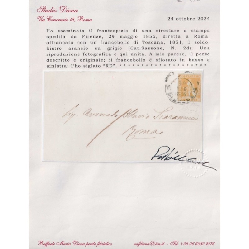 TOSCANA 1851 1 SOLDO BISTRO ARANCIO N.2d US. SU FRAMMENTO CERT.  | ...
