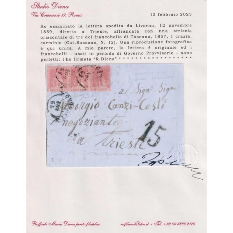 TOSCANA 1857 MISTA 1 CRAZIA + 2 CRAZIE IN GOVERNA PROVV. N.12-13 SU...
