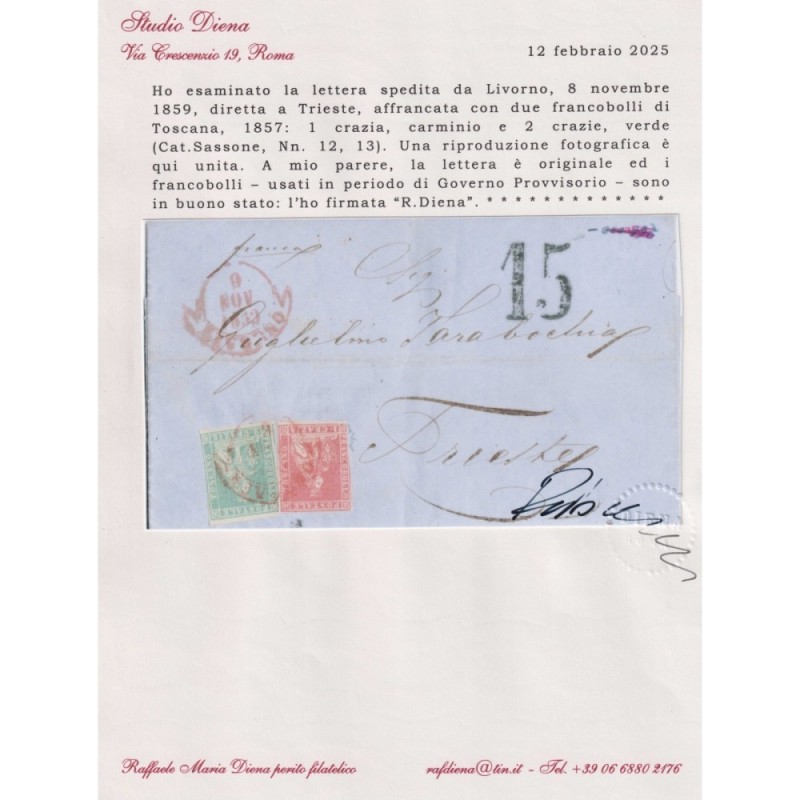 TOSCANA 1851 1 CRAZIA CARMINIO BRUNO SU GRIGIO N.4e 6 V. US. SU BUS...
