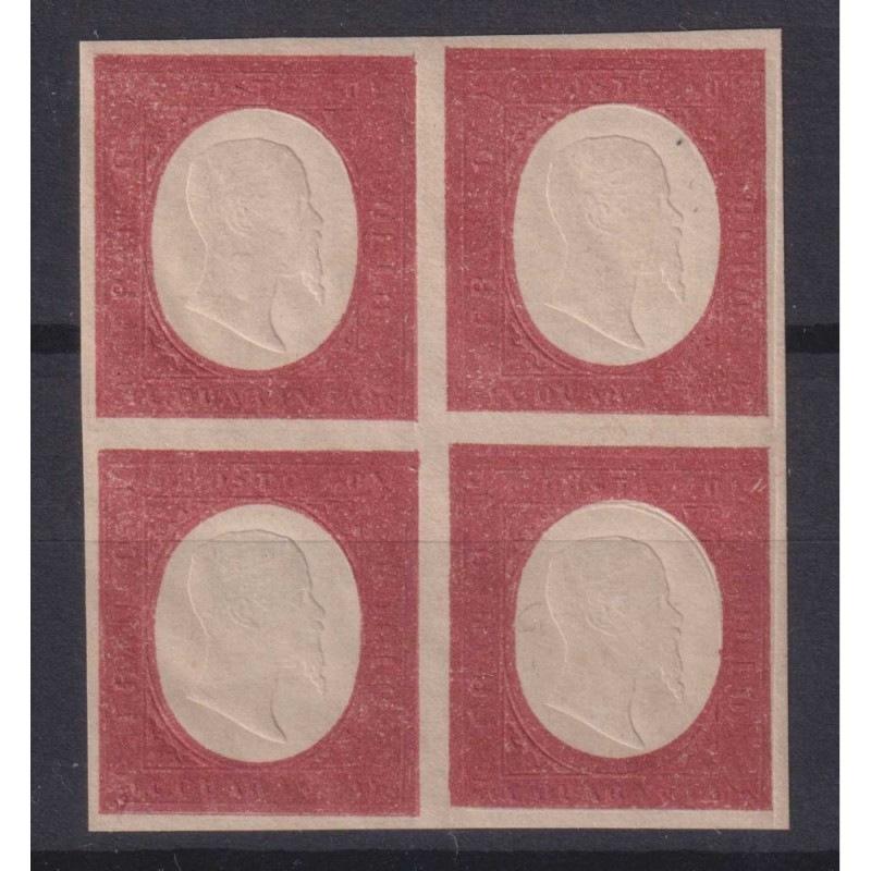 SARDEGNA 1854 QUARTINA 40 CENTESIMI NON EMESSO N.12 G.O MH* CERT.  ...