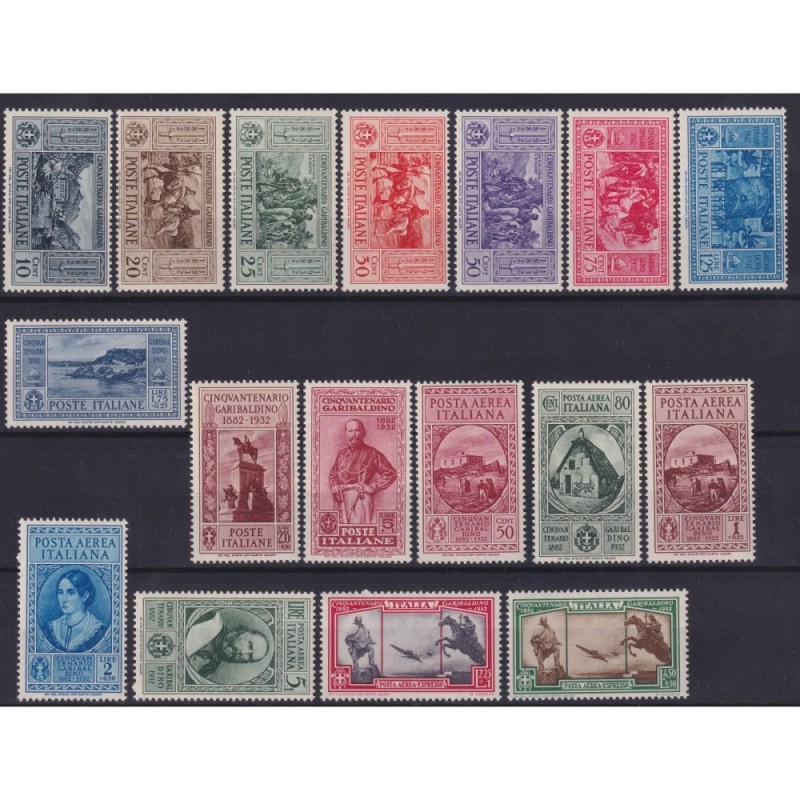 REGNO D'ITALIA 1932 CINQUANTENARIO GARIBALDI 17 V. G.I MNH** CERT. ...