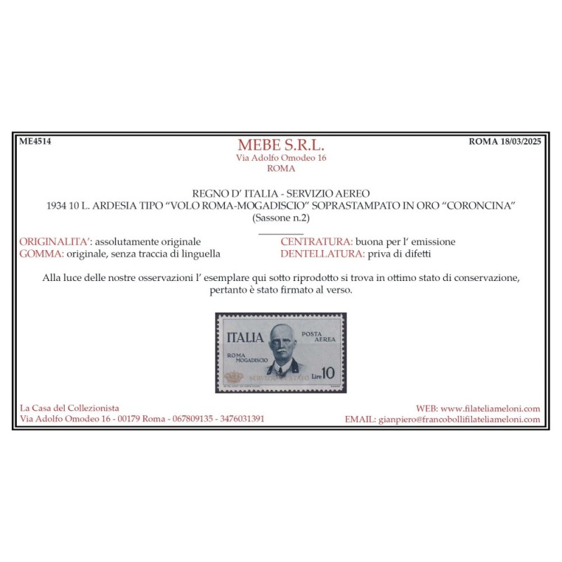 REGNO D'ITALIA 1934 SERVIZIO STATO CORONCINA 10 LIRE N.2 G.I MNH** ...