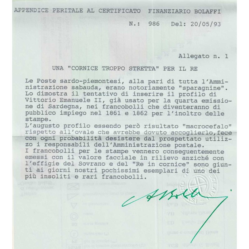 1861-62 SARDEGNA PER STAMPATI "TESTINA" NON EMESSI NATURALI QUARTIN...