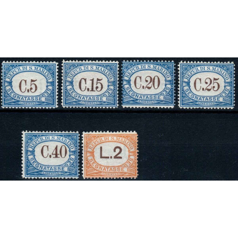 SAN MARINO 1939 SEGNATASSE 7 VALORI G.I MNH** 25 C. G.O MLH*  | Fil...