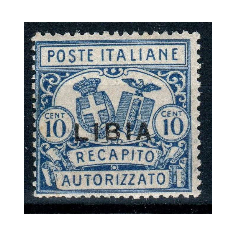 COLONIE LIBIA 1929 RECAPITO AUTORIZZATO 10 C. DENT.14 N.2 G.I MNH**...