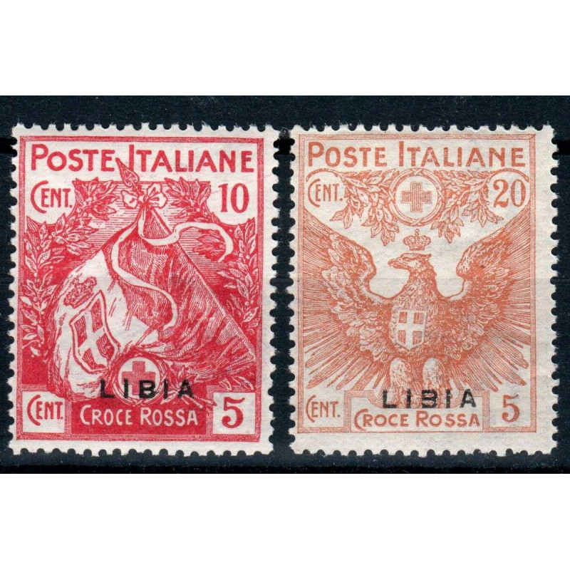 COLONIE LIBIA 1915-16 PRO CROCE ROSSA 2 V. VARIETA' SOPR. IN BASSO ...