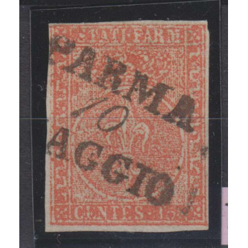PARMA 1853-55 GIGLIO BORBONICO 15 CENTESIMI N.7a ROSSO VERMIGLIO US...