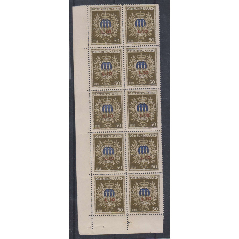 SAN MARINO 1946 MINIFOGLIO PRO OPERA ASSISTENZA N.7 G.I MNH** CERT....