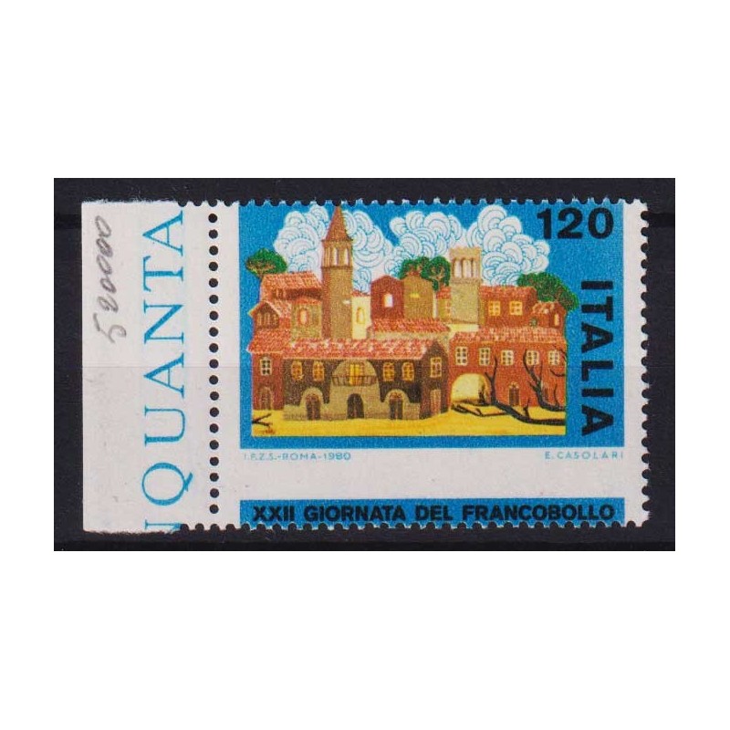 REPUBBLICA 1980 GIORNATA DEL FRANCOBOLLO VARIETA' DENT. G.I MNH** C...