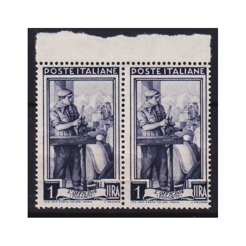REPUBBLICA 1950 ITALIA AL LAVORO COPPIA 1 L. VARIETA' CARTA RICONGI...