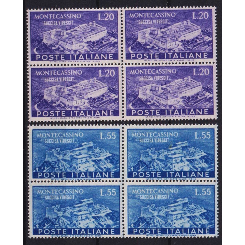 REPUBBLICA 1951 QUARTINE ABBAZIA MONTECASSINO G.I MNH**  | Filateli...