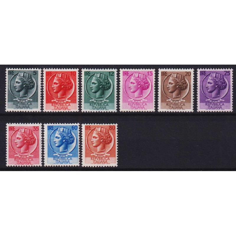 REPUBBLICA 1953-54 ITALIA TURRITA 9 VALORI G.I MNH**  | Filatelia M...