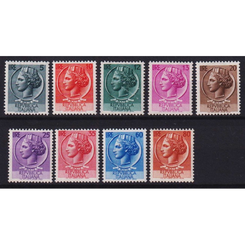 REPUBBLICA 1953-54 ITALIA TURRITA 9 VALORI G.I MNH**  | Filatelia M...