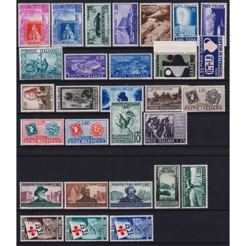 REPUBBLICA 1951 ANNATA COMPLETA 29 VALORI G.I MNH**  | Filatelia Me...