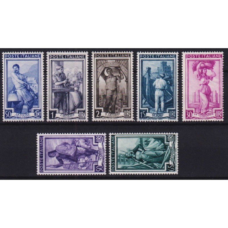 REPUBBLICA 1955-57 ITALIA AL LAVORO STELLE 7 VALORI G.I MNH**  | Fi...