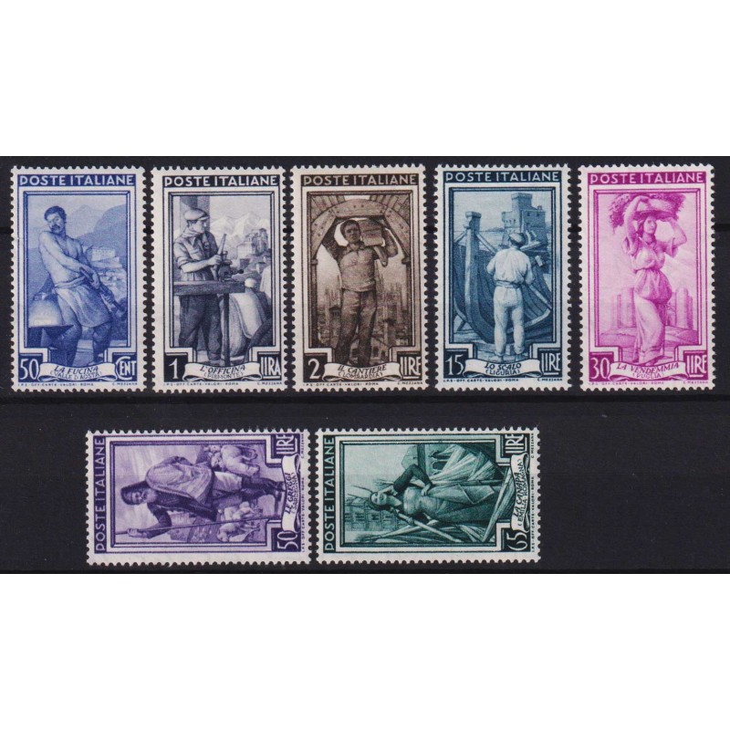 REPUBBLICA 1955-57 ITALIA AL LAVORO STELLE 7 VALORI G.I MNH**  | Fi...
