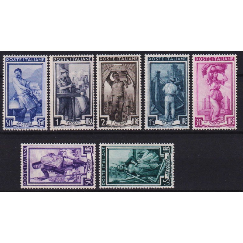REPUBBLICA 1955-57 ITALIA AL LAVORO STELLE 7 VALORI G.I MNH**  | Fi...