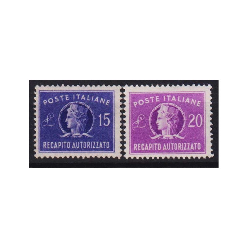 REPUBBLICA 1949-52 RECAPITO AUTORIZZATO 2 V. N.10-11 G.I MNH**  | F...
