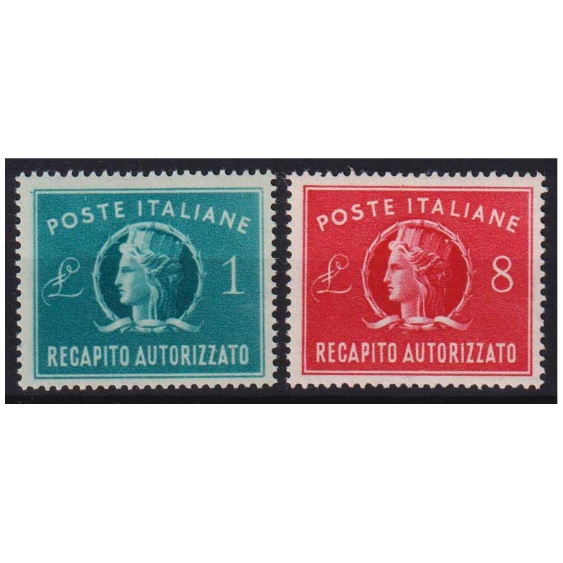 REPUBBLICA 1947 RECAPITO AUTORIZZATO 2 V. N.8-9 G.I MNH**  | Filate...