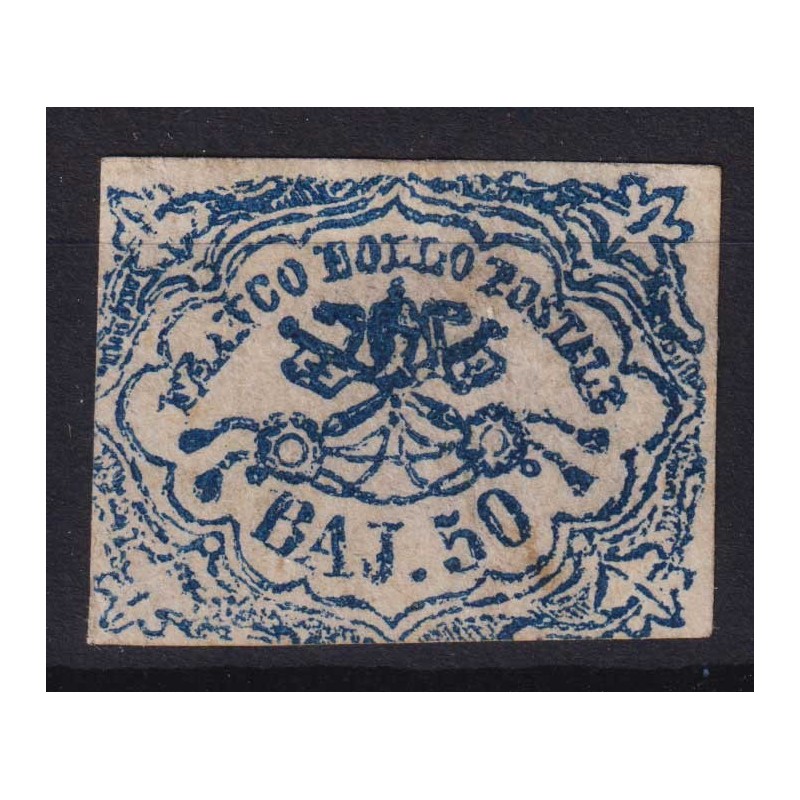 STATO PONTIFICIO 1852 50 BAJ. STAMPA DIFETTOSA G.O MH* LEGGI CERT. ...