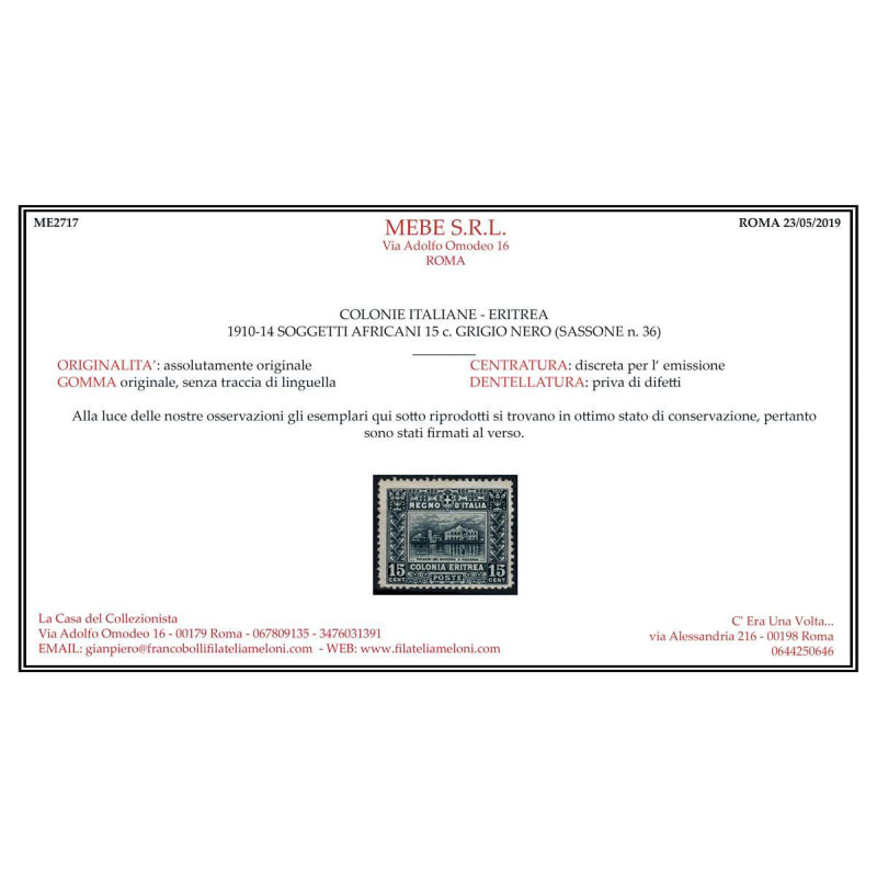 COLONIE ERITREA 1910-14 SOGGETTI AFRICANI 4 VALORI G.I MNH** CERT. ...