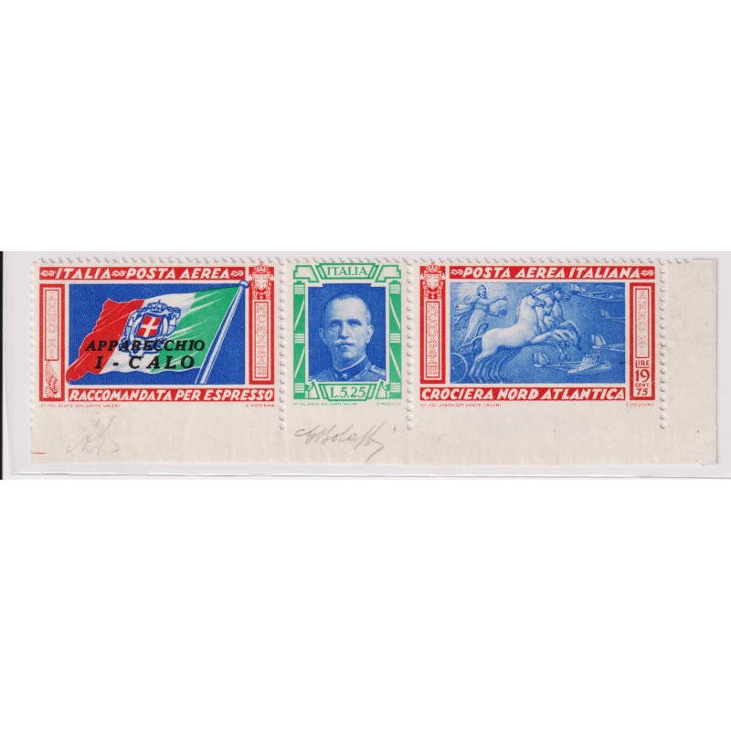 REGNO 1933 TRITTICO I – CALO VARIETA' NON DENT. IN BASSO G.I MNH** ...