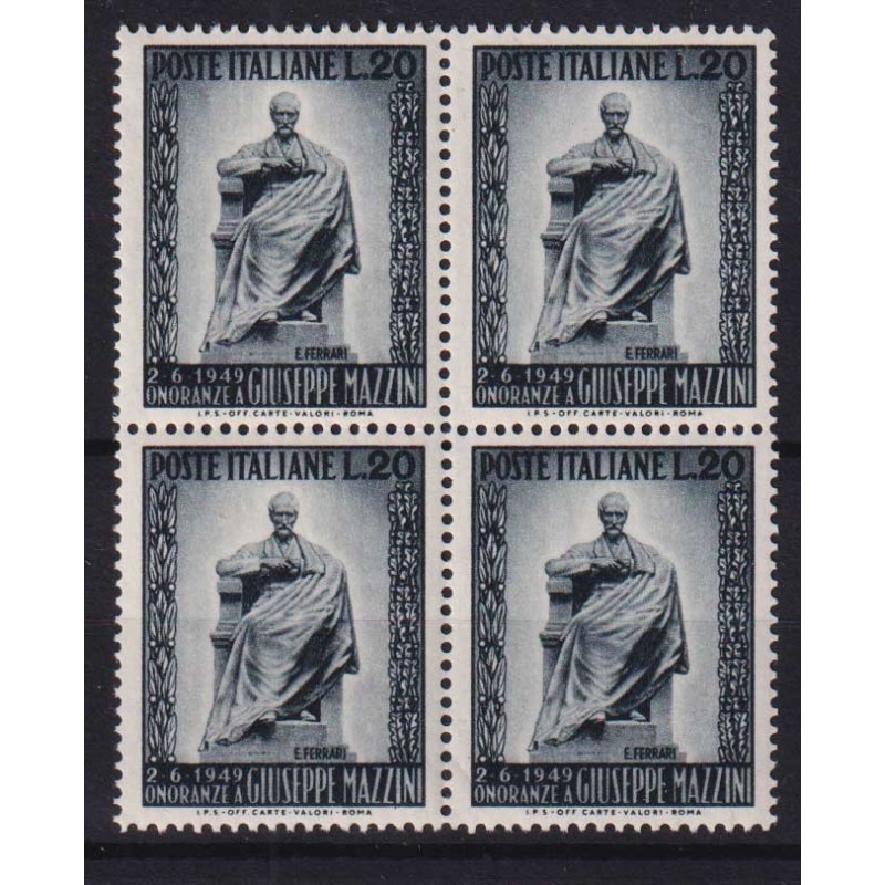 REPUBBLICA 1949 QUARTINA MAZZINI G.I MNH**  | Filatelia Meloni