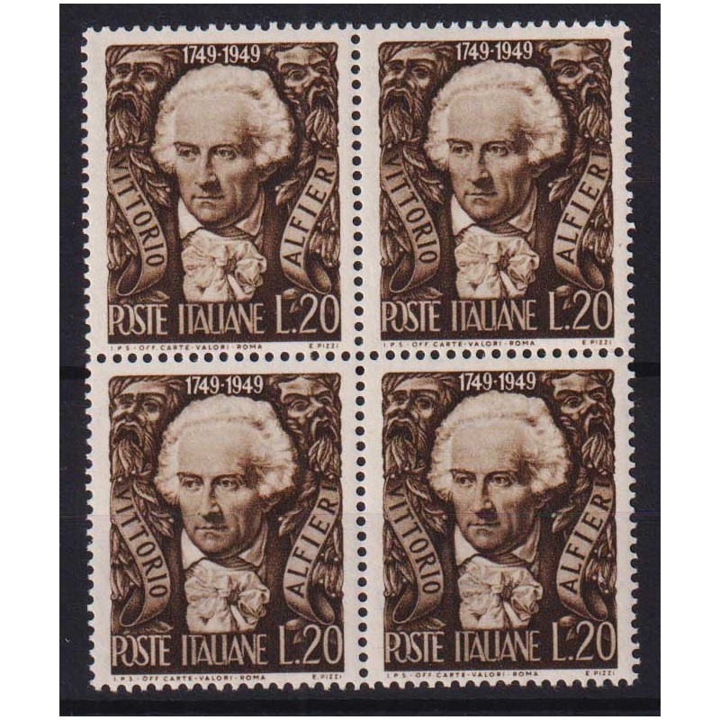 REPUBBLICA 1949 QUARTINA ALFIERI G.I MNH**  | Filatelia Meloni