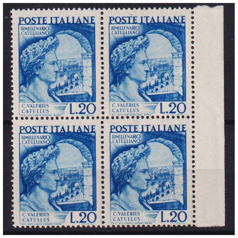 REPUBBLICA 1949 QUARTINA CATULLO G.I MNH** BORDO FOGLIO  | Filateli...