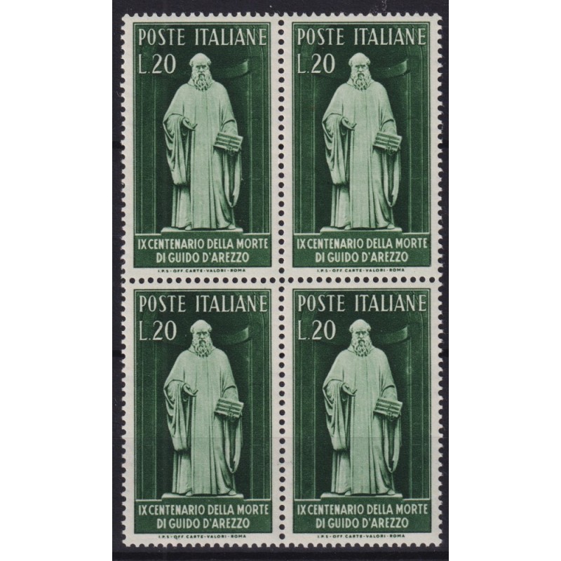 REPUBBLICA 1950 QUARTINA GUIDO D'AREZZO G.I MNH**  | Filatelia Meloni